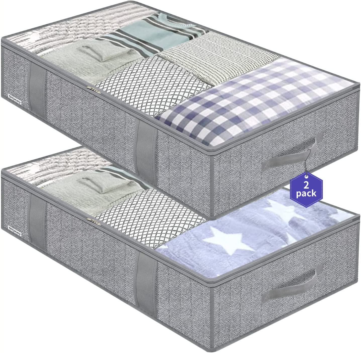 Large Underbed Storage Bags Organizer Container 4 Handles and 2 Sturdy Zippers,