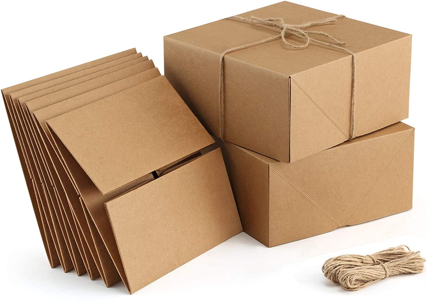 Premium Gift Boxes 10 Pack 8 X 8 X 4 Brown, White Paper Gift Boxes with 20 Meter