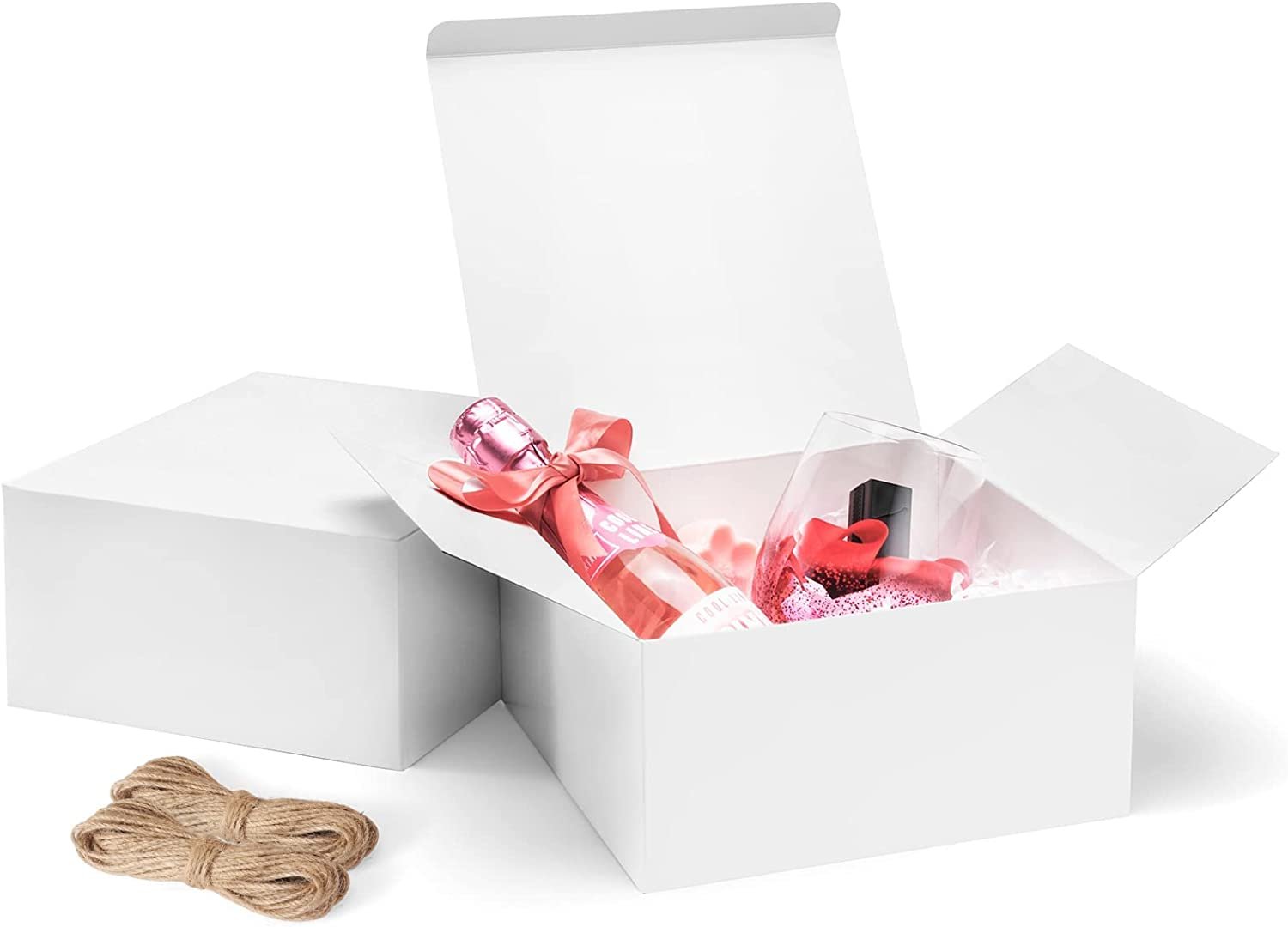 8X8X4 Inches Gift Boxes 12 PCS White, Brown Paper Gift Boxes with Lids for Gifts