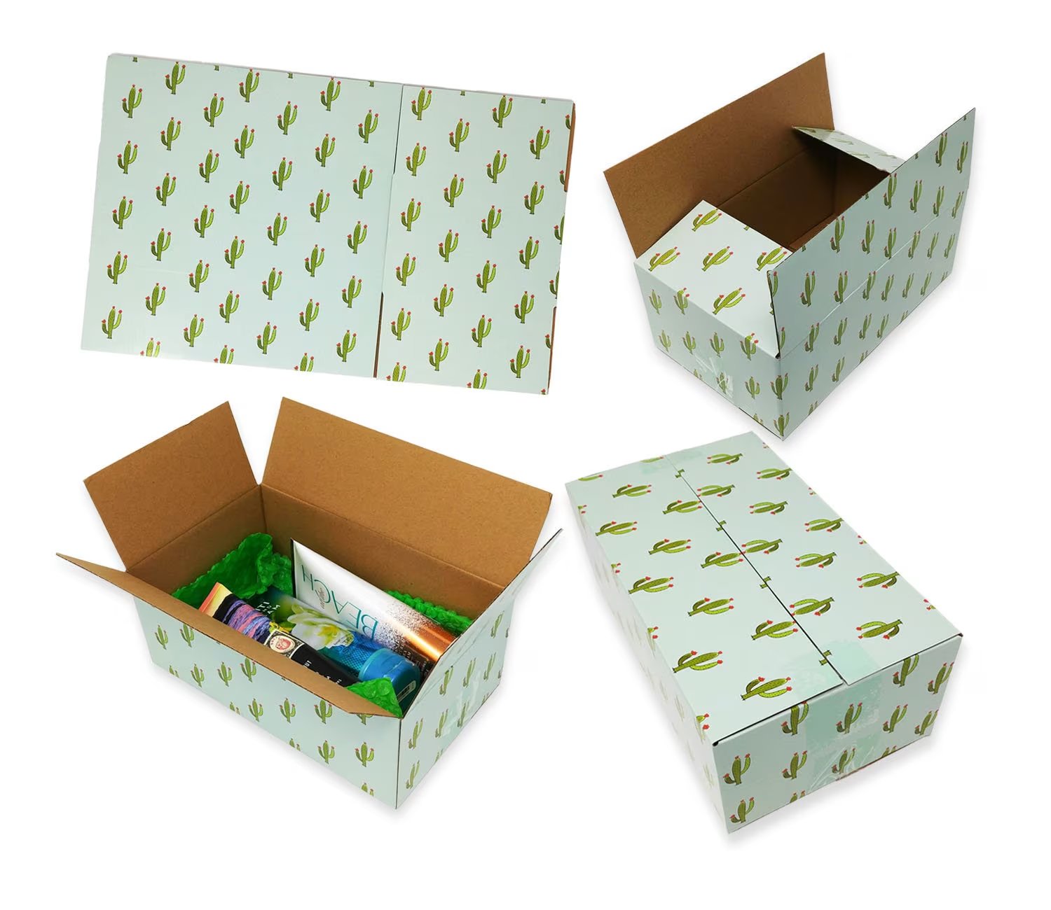 12 Pack 10X6X4" Mint Cactus Designer Boxes, Recyclable, Reusable Shipping Favor