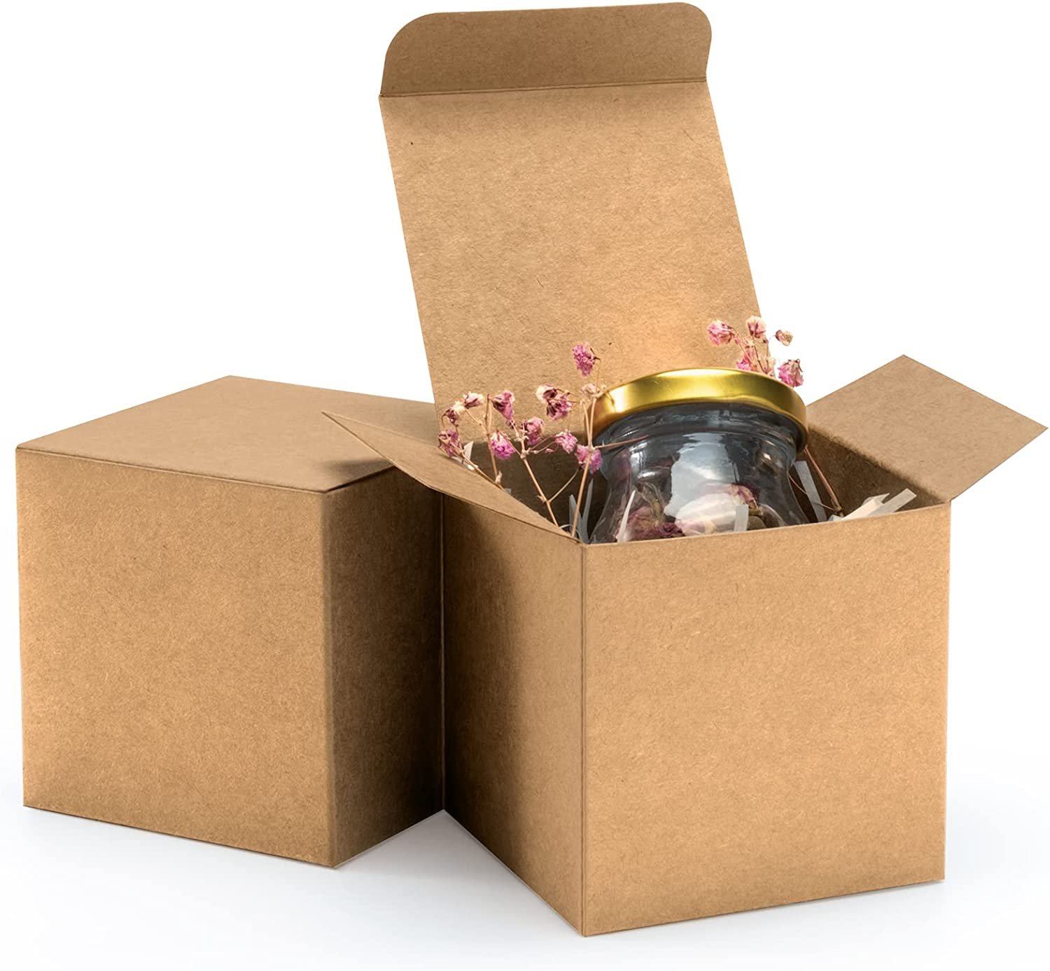 3X3X3 Brown, White Gift Boxes 50Pcs Recycled Paper Cube Boxes with Lids for Gift