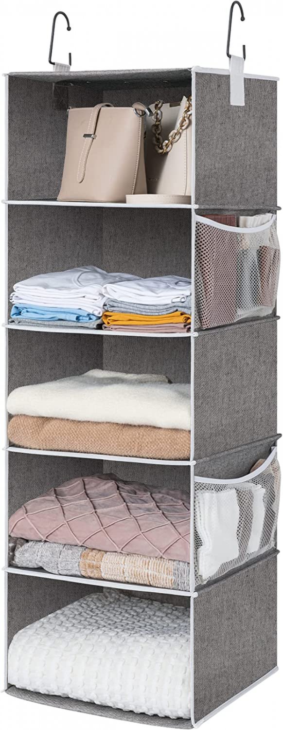 5-Shelf Jumbo Hanging Storage Closet, Hanging Organizer for Closet Rod, Hanging