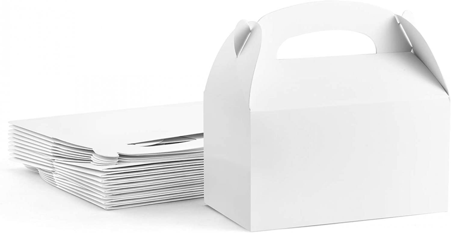 Treat Boxes 30 Pack White, Brown Paper Gable Gift Boxes - Goodies Favor Box for