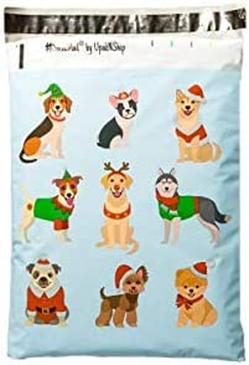 Printed Poly Mailers 10X13 Adorable Festive Dogs Designer Puppy Shipping Envelop
