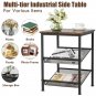 End Table 3-Tier Industrial End Table with Mesh Shelves and Adjustable Shelves