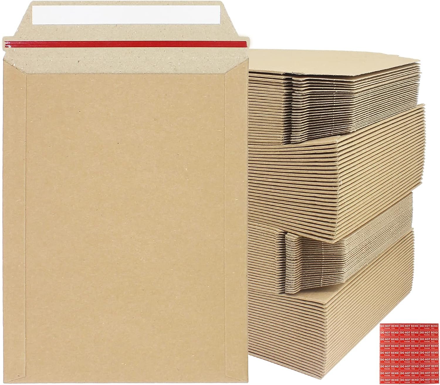 100 Pack 6X8 Inch Self Seal Photo Document Mailers Stay Flat Rigid Mailer Kraft