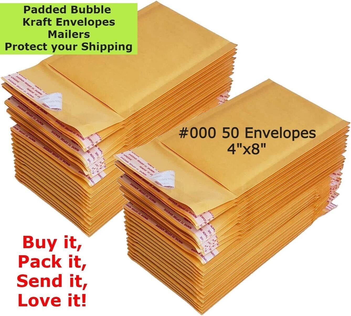 50 #000 4X8 Kraft Paper Bubble Padded Envelopes Mailers Shipping Case 4 ...