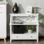White 3-Tier Console Table with a Large Slide Drawer and Storage Shelves