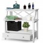 White 3-Tier Console Table with a Large Slide Drawer and Storage Shelves