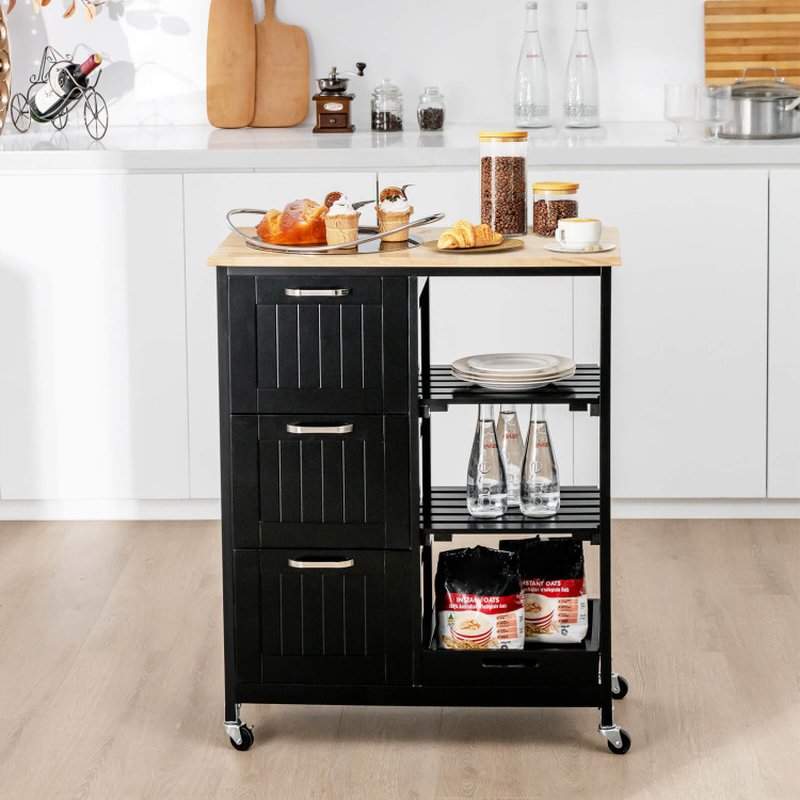 Storage Cart Rolling Kitchen Island Utility Storage Cart with 3 Large