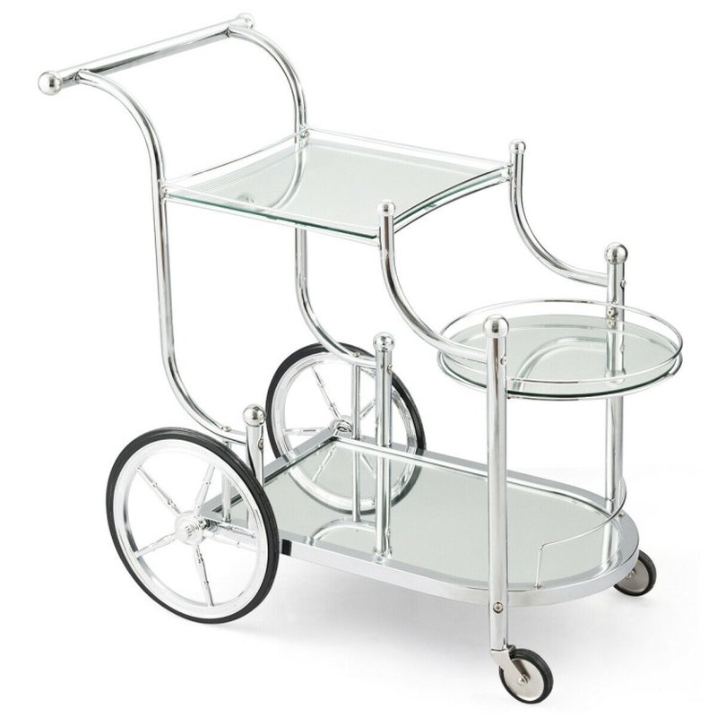 Kitchen Rolling Bar Cart with Tempered Glass Classic Style Suits Many Occasion