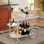Kitchen Rolling Bar Cart with Tempered Glass Classic Style Suits Many Occasion