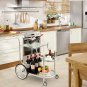 Kitchen Rolling Bar Cart with Tempered Glass Classic Style Suits Many Occasion