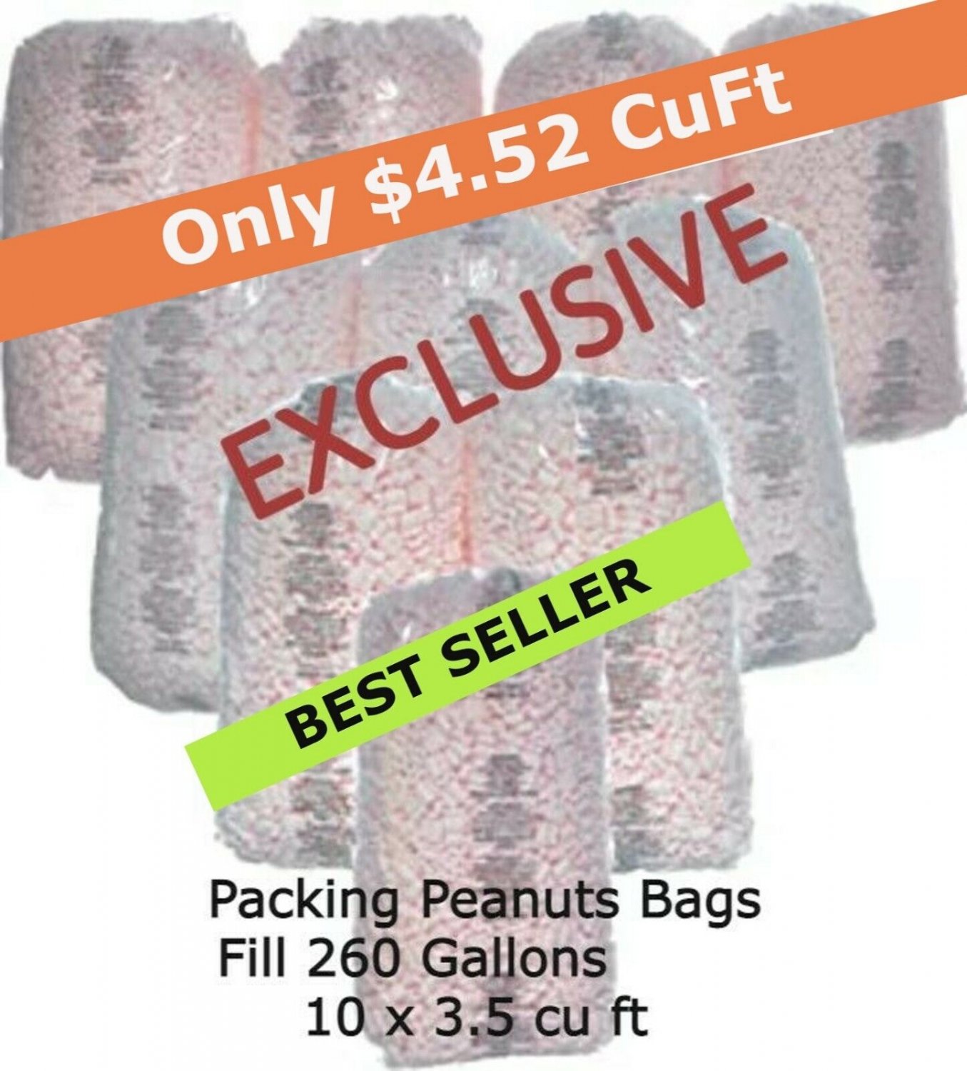 35 Cu Ft 260 Gal Packing Peanuts 10 Bags 35 Cu Ft  Pink Anti Static Popcorn Ship