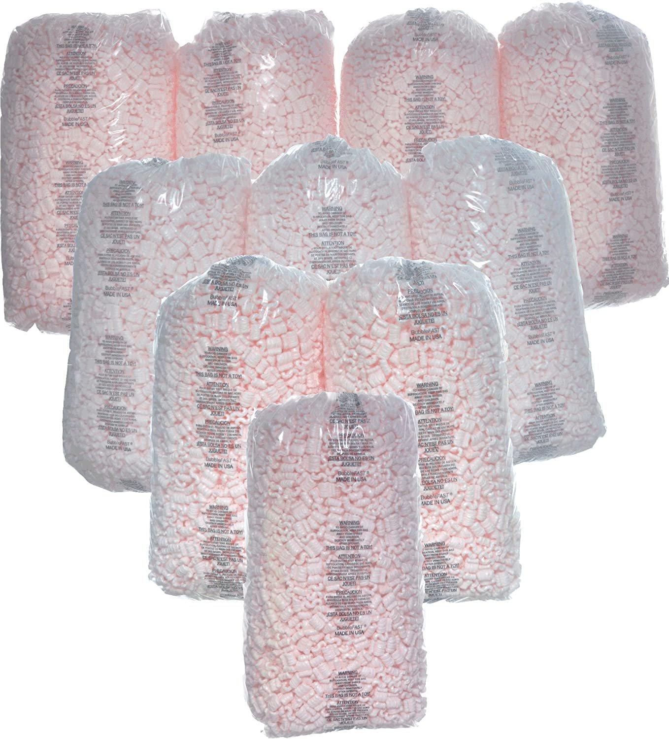 Bubblefast Brand 35 Cu. Ft. (225 Gallons) Pink anti Static Packing Peanuts Popco