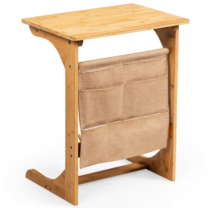 Bedside Table Bamboo Sofa Table End Table Bedside Table with Storage Bag
