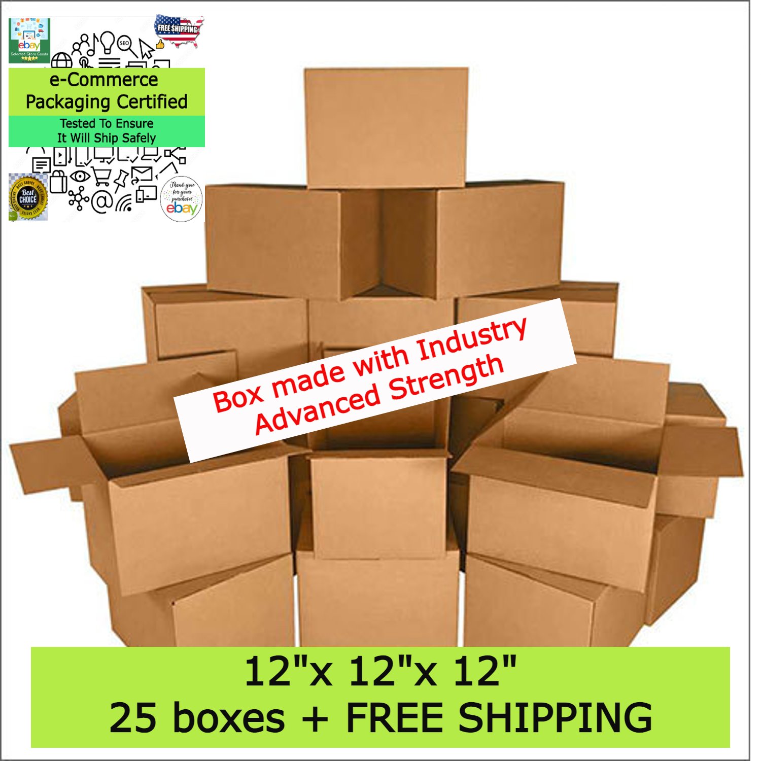 Premium Quality Shipping Boxes 12x12x12: Durable Corrugated Cardboard Cartons 25