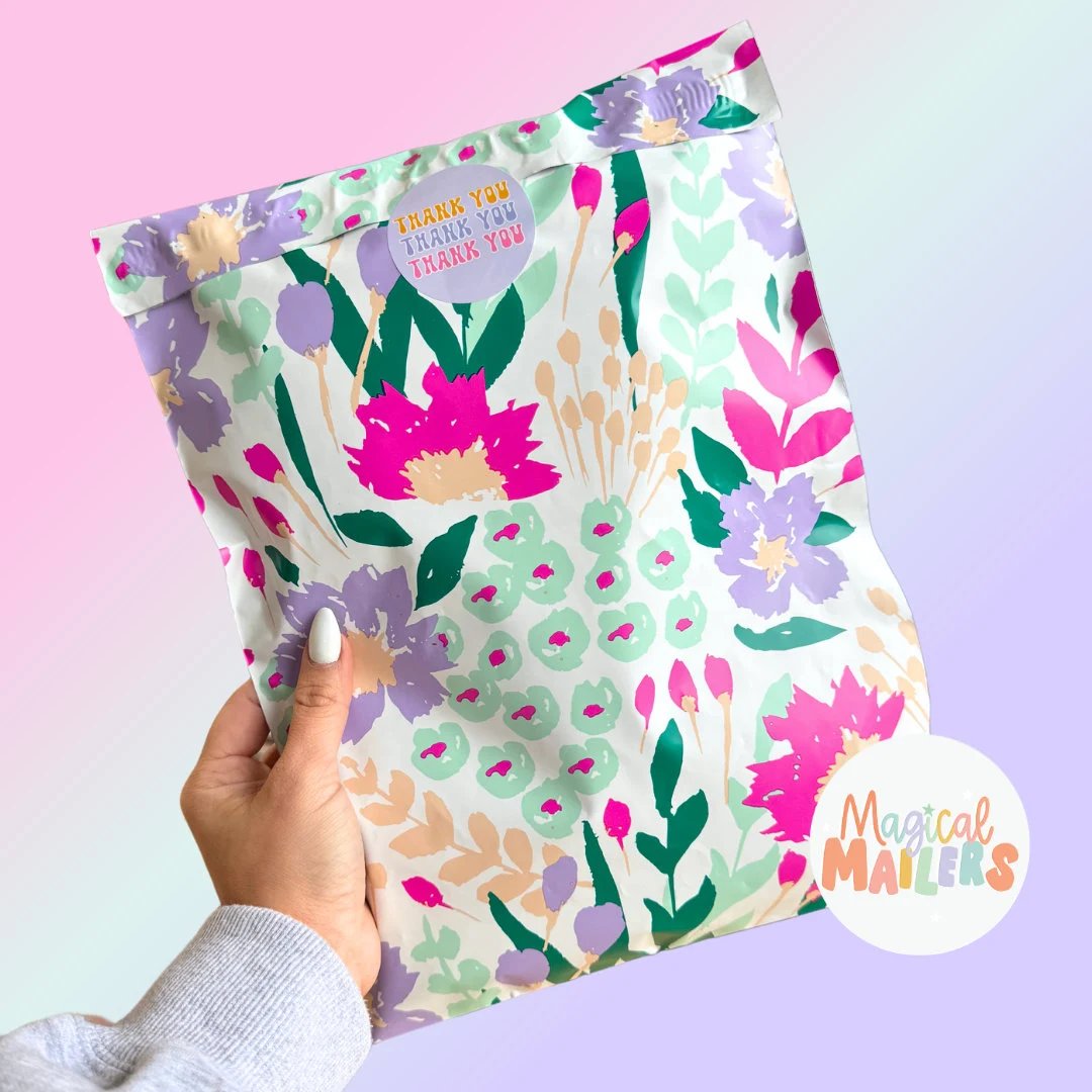 25-100Ct 10X13&acirc;�� Poly Mailer BRIGHT FALLING FLORAL, 3.15Mil Thick. Spring Summer