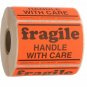 Fragile Handle with Care Roll of 500 3" X 2" Red Sticker Labels Free Shipping
