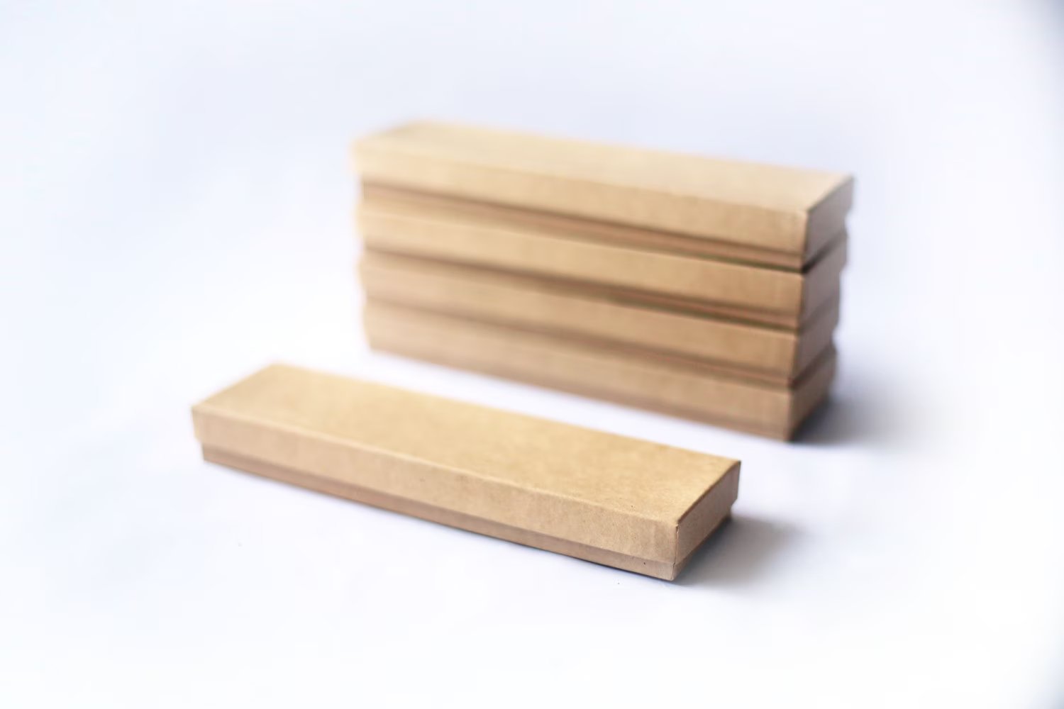 Kraft Boxes Filled with Cotton 8"X 2"X 7/8" Lot of 5