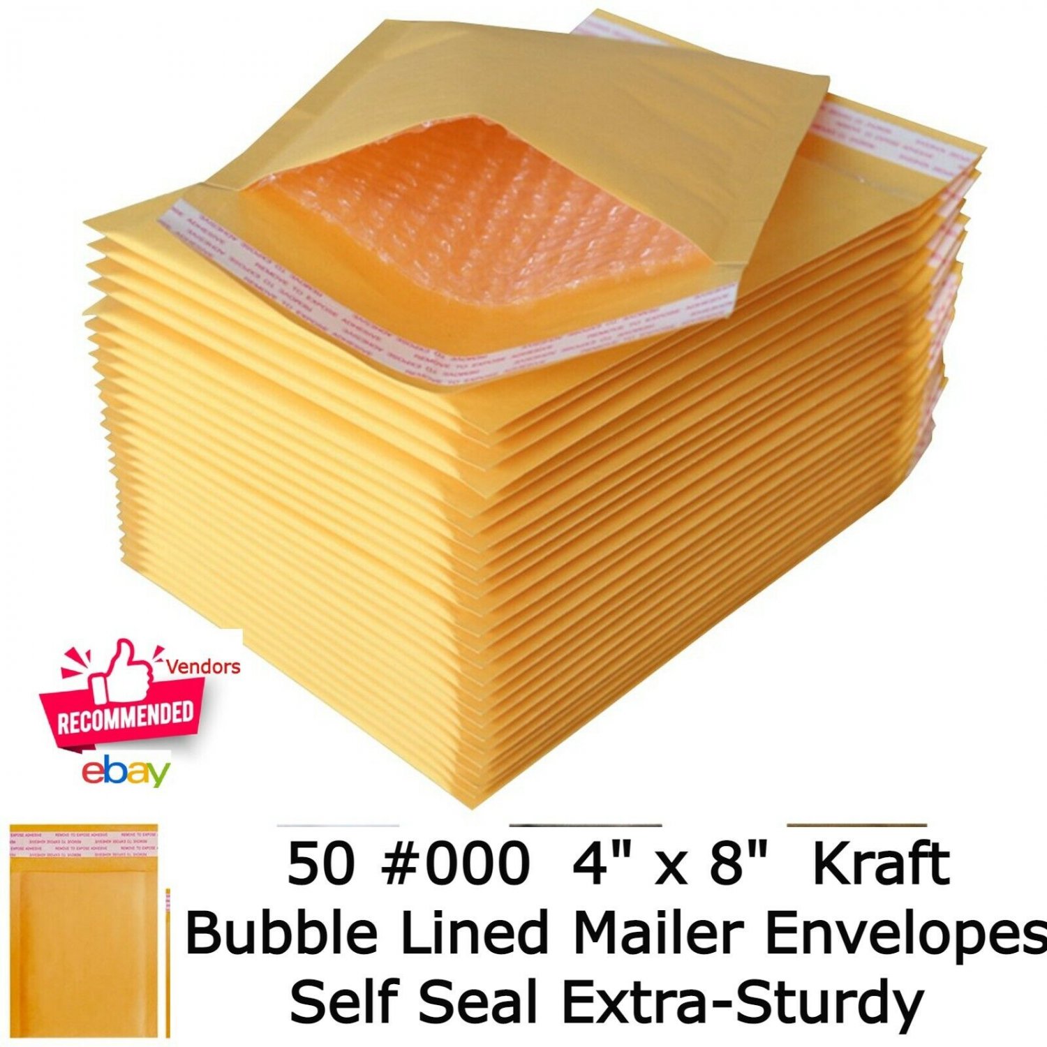 Bubble Padded Envelopes Mailers Shipp  Shipping Kraft Bags 50 #000 4"x 8"  POLY