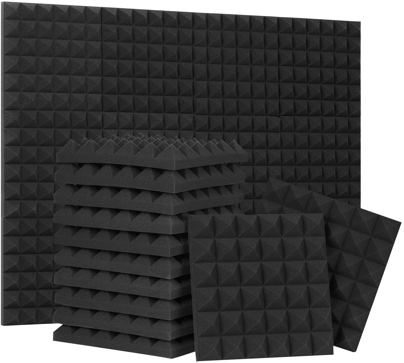 High Density Sizes  Pyramid Acoustic Foam Panels in Black - Fire Resistant Sound