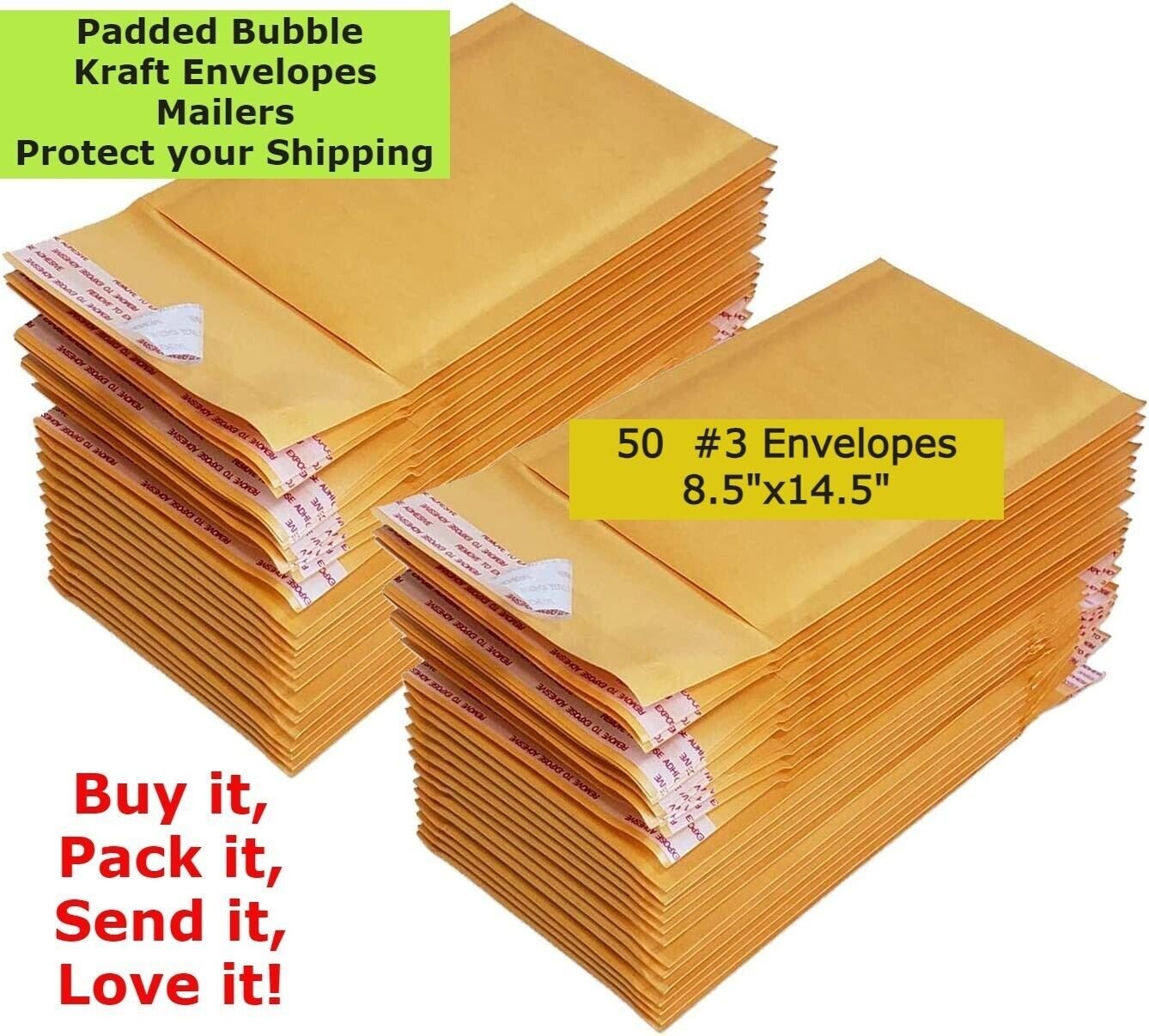 Mailers 50 #3 8.5X14.5 Kraft Paper Bubble Padded Envelopes Mailers Case 8.5"X14.