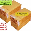 Mailers 50 #3 8.5X14.5 Kraft Paper Bubble Padded Envelopes Mailers Case 8.5"X14.