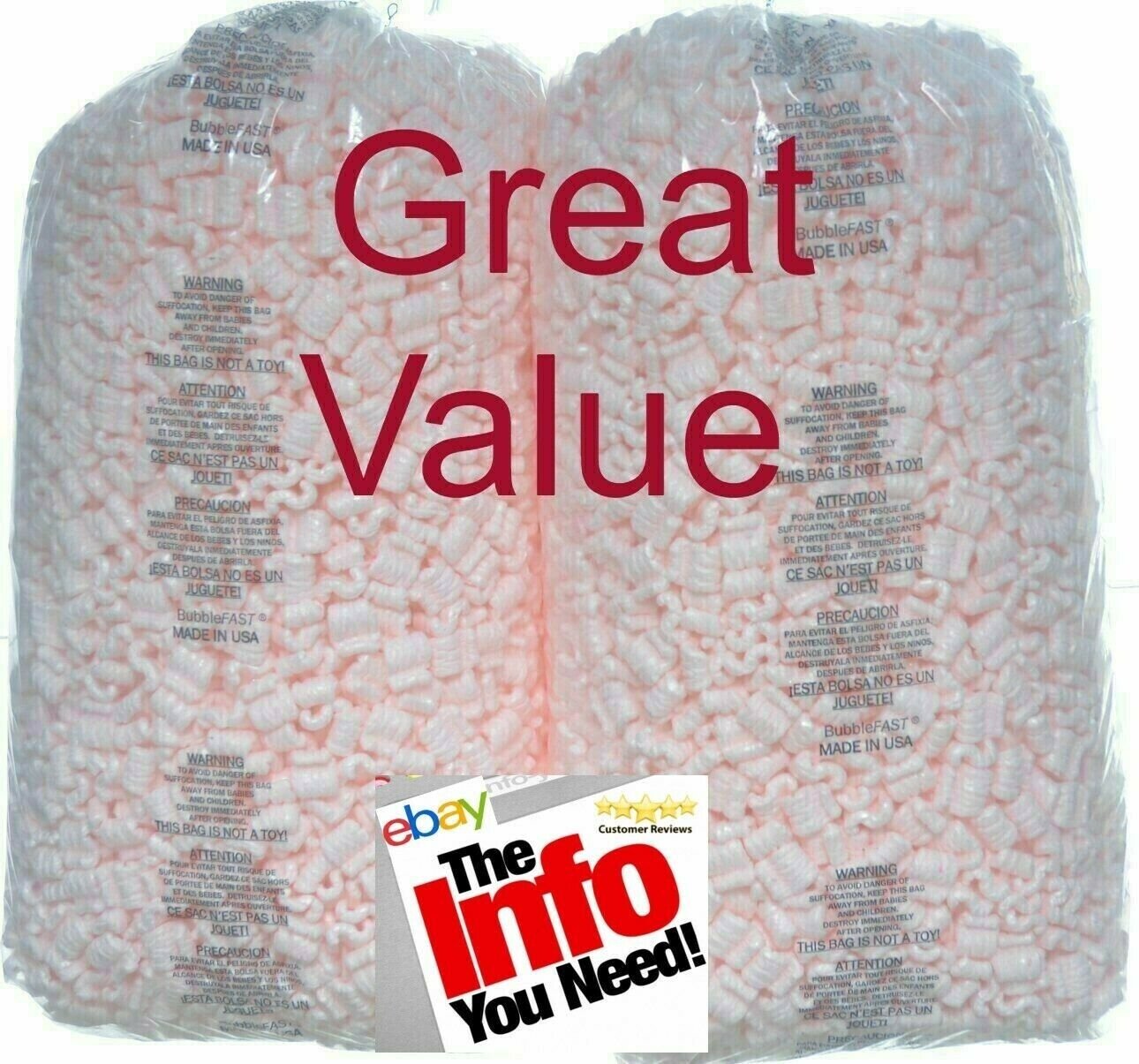 Packing Peanuts 7 Cu Ft Lot (2) 3.5 Cu Ft Bags Pink anti Static Pack & Ship