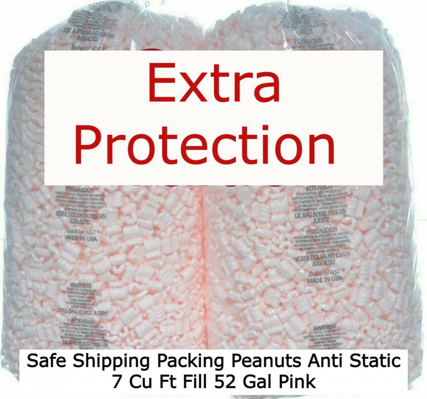 Pack Packing Peanuts Shipping anti-Static Loose Pink Fill 52 Gall 2 X 3.5 Cu Ft