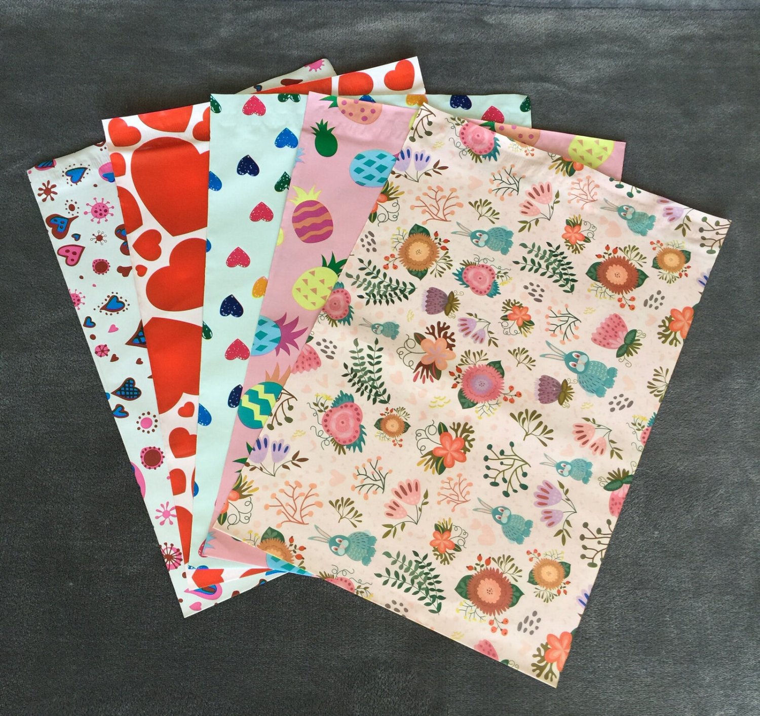 30 10X13 HEARTS and EASTER Poly Mailers Rabbits Envelopes Shipping Bags