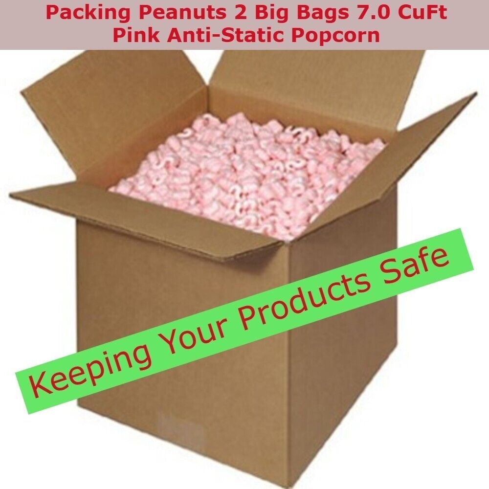Packing Peanuts 7.0 Cu Ft - 2 Big Bags Pink anti Static Popcorn Free Shipping