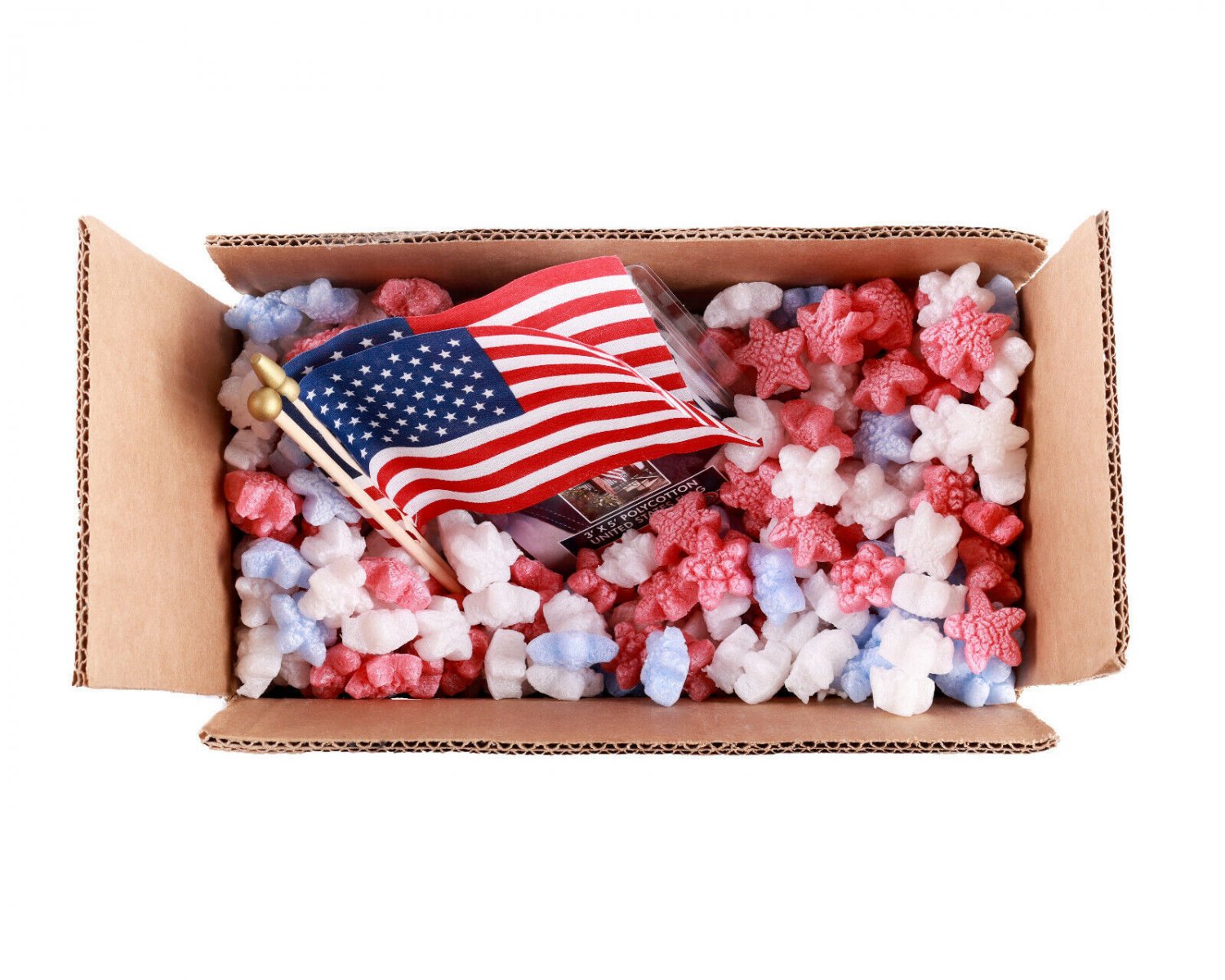 Minipak Packing Peanuts Red White Blue Stars 1.5 Cu Ft Compostable Biodegradable