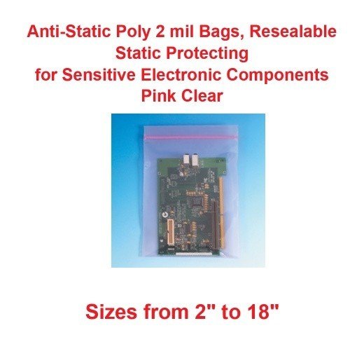 Anti-Static Poly 2 mil Bags, Resealable Static Protecting for Sensitive Electron