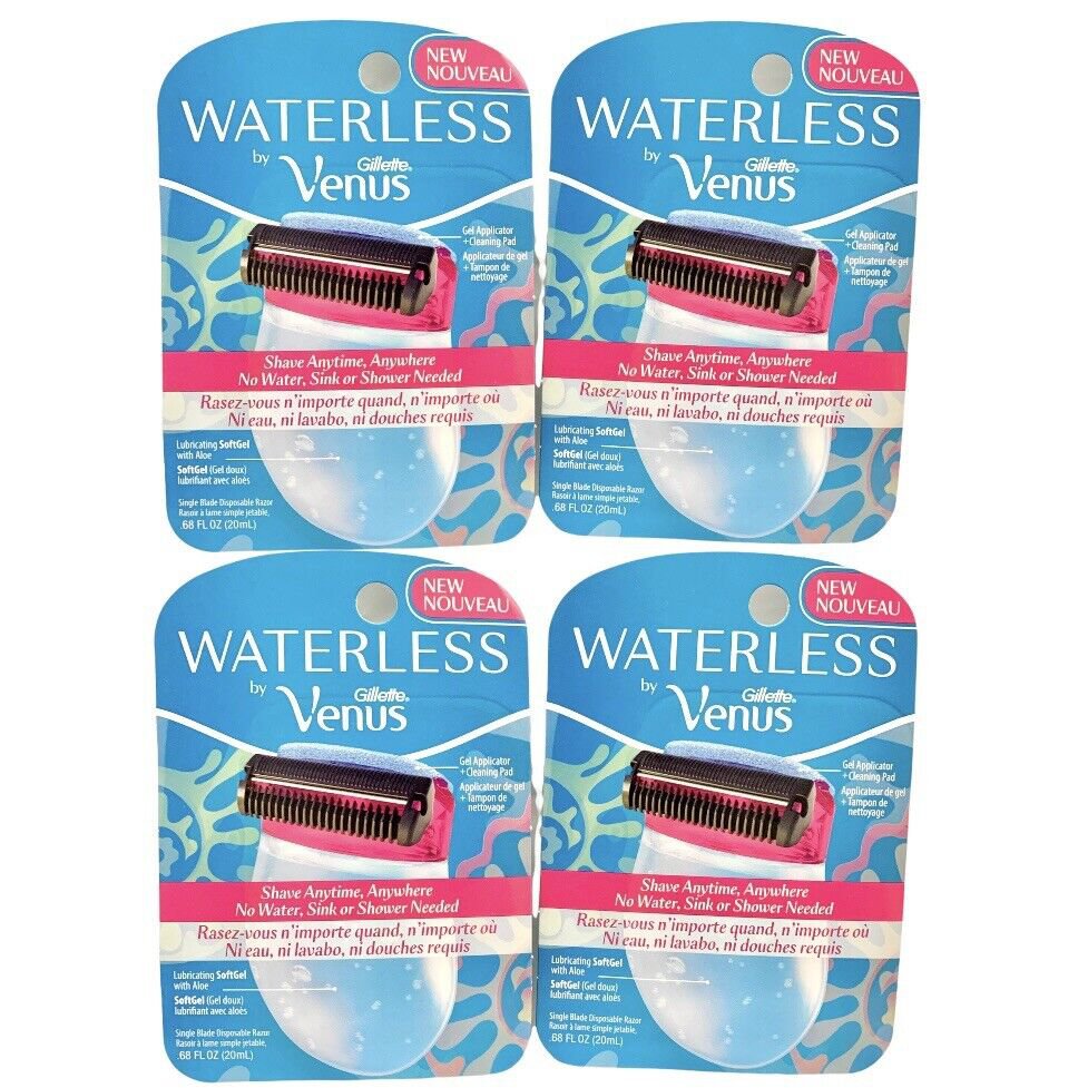 4x Gillette Venus Waterless Disposable Razors Lubricating Gel Compact ...