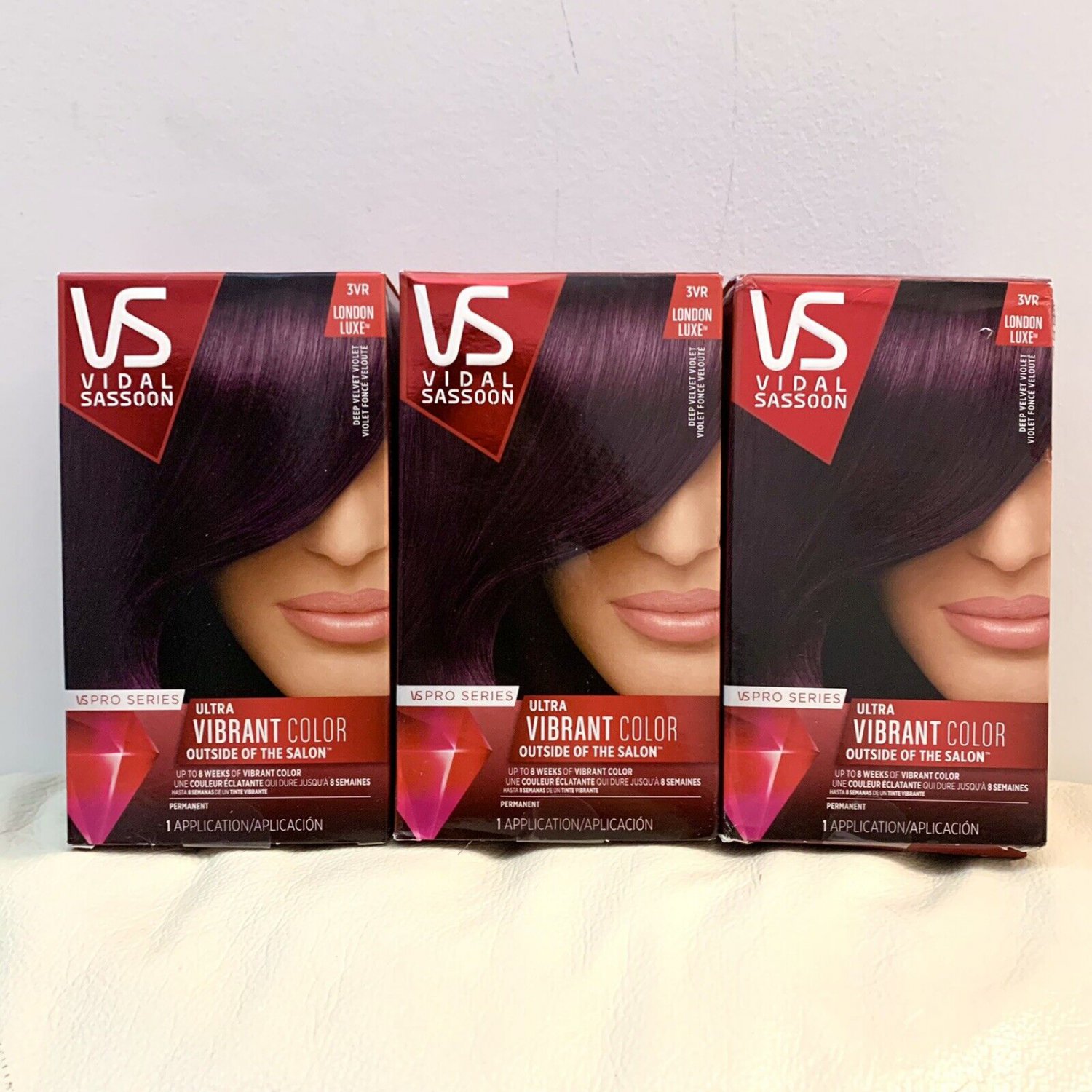 3pk Vidal Sassoon Pro Series London Luxe Hair Color 3VR Deep Velvet ...