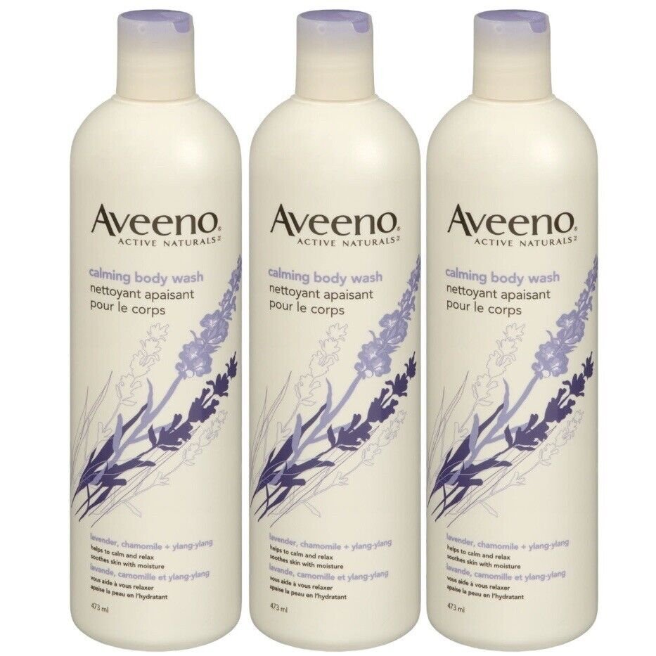 3x Aveeno Positively Nourishing Calming Body Wash Lavender Chamomile Ylang Ylang