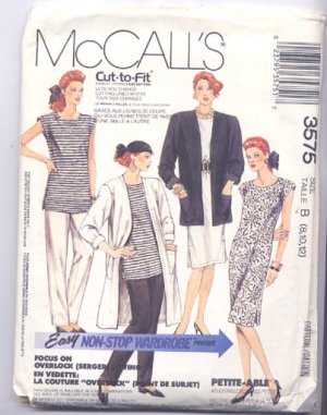 McCall's 3575 Misses Size B 8,10,12 Unlined Duster Coat Jacket Dress Tunic Pants Stretch Knits Uncut