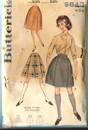 Butterick Misses Pattern 9843 Skirt & Knee Knocker waist 24 1/2 Unused
