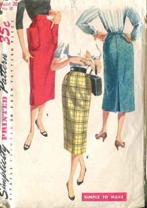 Simplicity 1346 Size Waist 26  Misses Slim Line Skirt  Pattern Circa 1950's