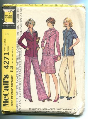 Unlined Jacket Skirt Pants for Knits McCalls Pattern 4271 Size 12