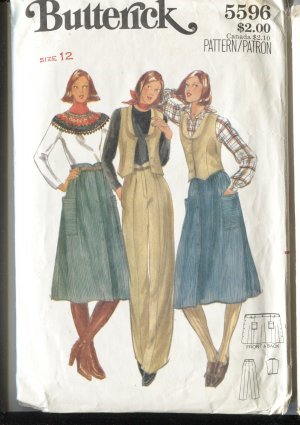 Butterick Misses Unused Pattern 5596 Size 12 Vest Skirt Pants