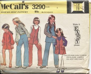 Girls Size 5 McCalls Pattern 3290 Make it Easy Dress Blouse Jumper Vest Pants