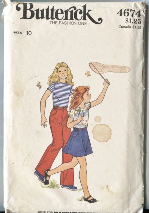 Butterick Girls Pattern 4674 Size 10 Top Skirt Pants