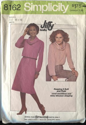 Simplicity 8162 Size 10-12 Two Piece Misses Jiffy Stretch Knit Pattern  Pattern 1977