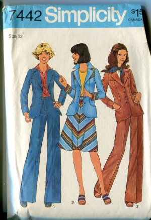 Simplicity 7422 Size 12 1976 Misses Unlined  Blazer Skirt and Pants