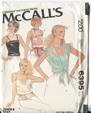 McCalls Pattern 6395 Misses Size 8 Pretty Camisoles Camis Uncut Dated 1978