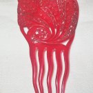 Vintage Large Red Plastic Hair Comb Decorated with Red Rhinestones