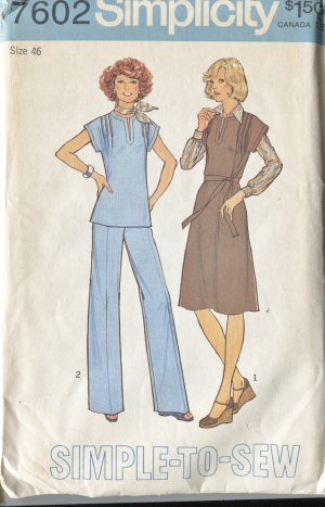 Simplicity Miss Size 46 Simple to Sew Dress 1976