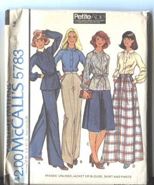 McCalls Pattern 5783 Size 12 Misses Unlined Jacket Skirt and Pants 1977 Unused